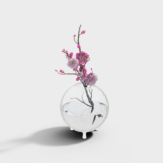 Glass Vase with Cherry Blossoms 3D model
