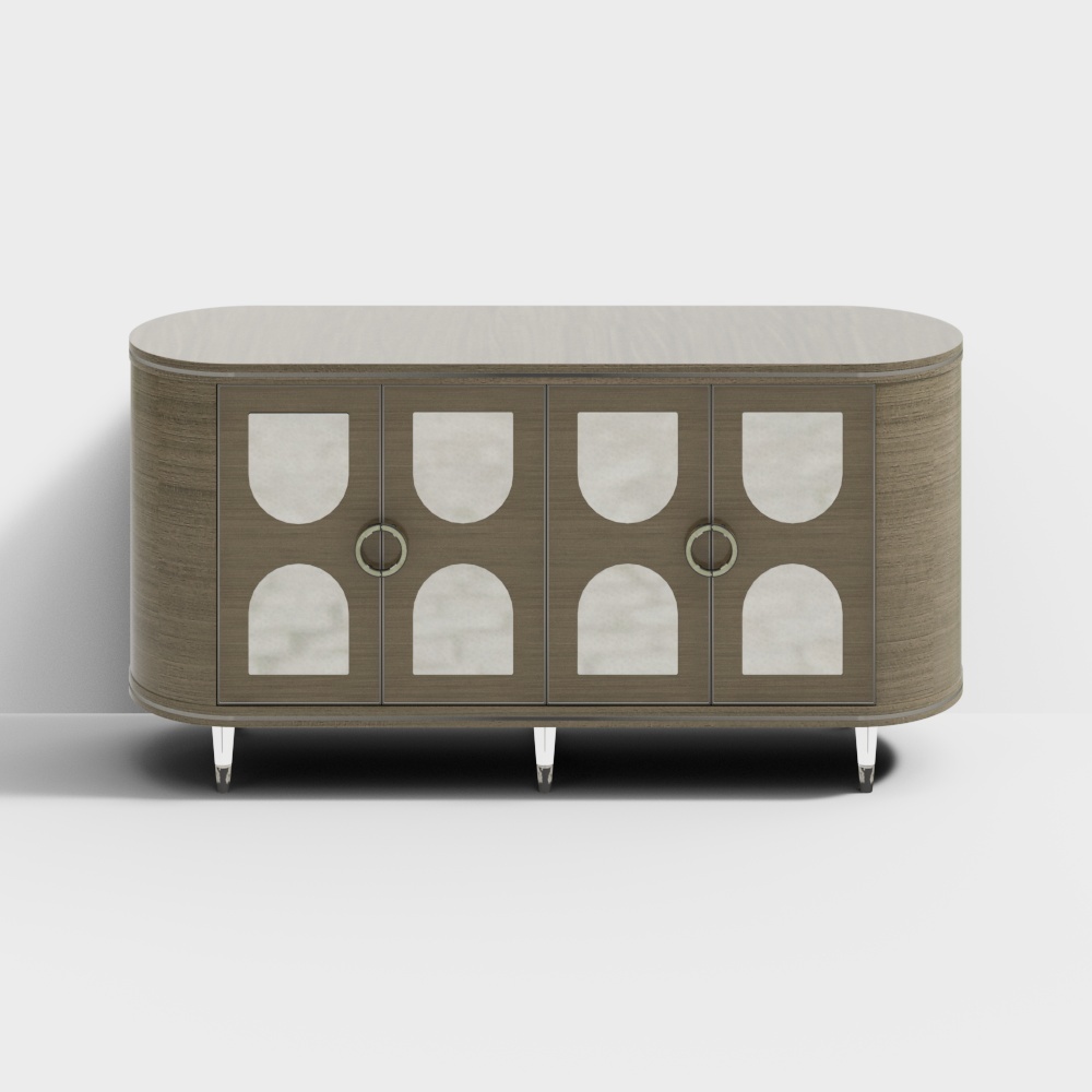 Sleek Storage Cabinet 3D Model – Wood and Marble