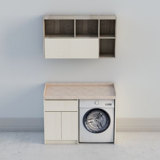Sleek Black Washing Machine Cabinet 3D Model for Functional Spaces