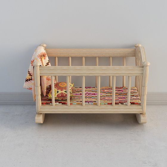 Charming Low-Poly Baby Crib 3D model