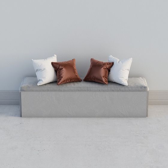 Concrete Bench with Cushions 3D model