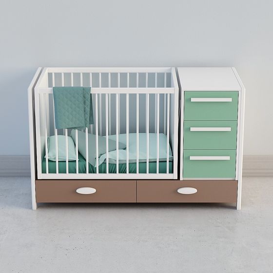 Modern Baby Crib and Storage Cabinet Combination 3D model