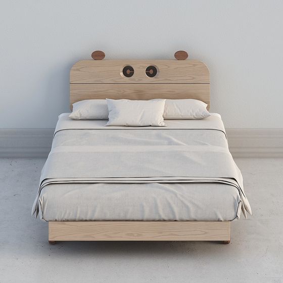 Charming Wood-Themed Bed 3D model for Creative Spaces