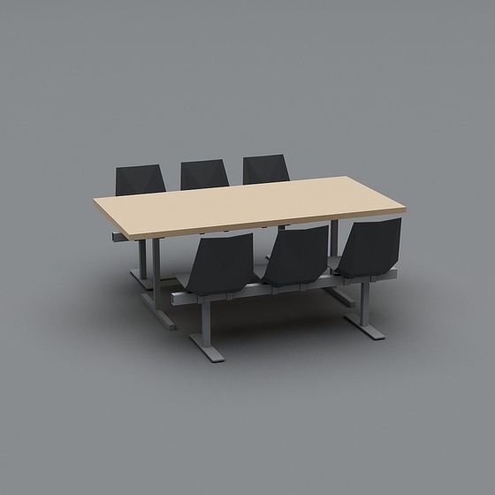 Low Polygon Conference Table and Chairs Set 3D model