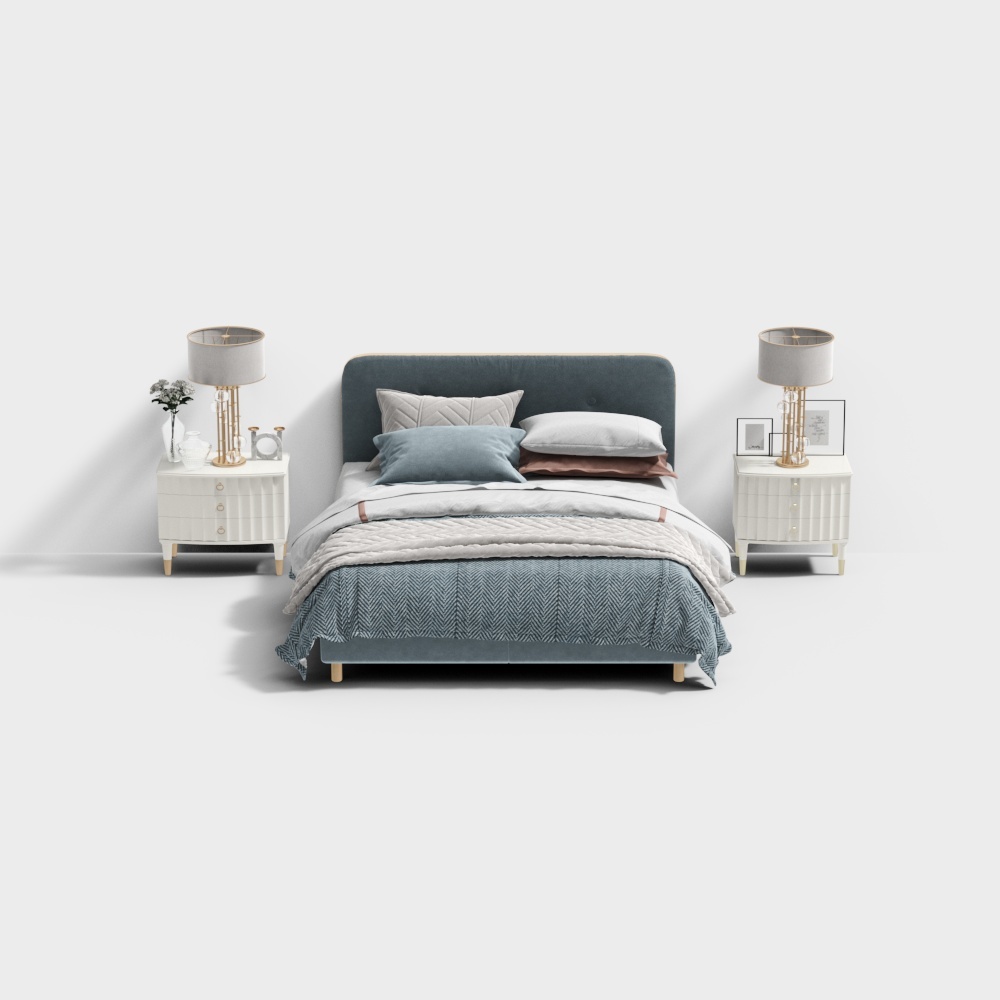 Elegant Low-Polygon Bed 3D Model – Modern Interior Design