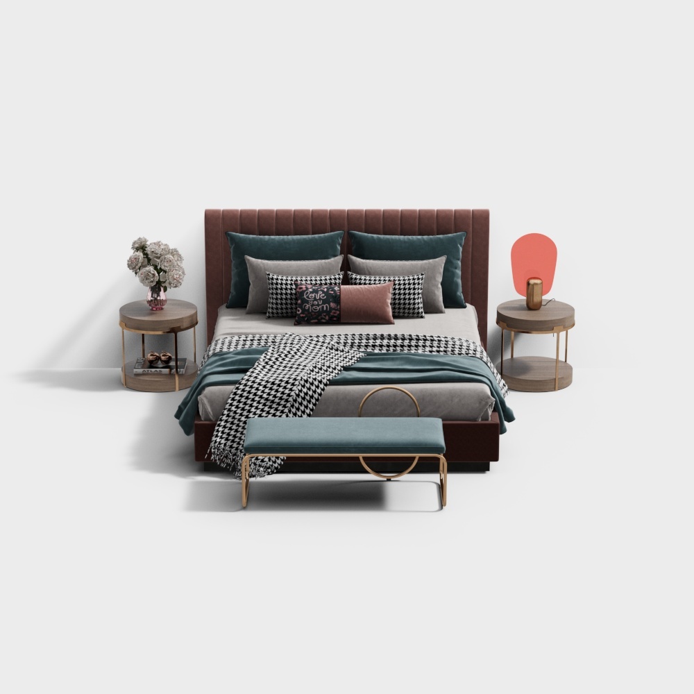 Urban Retreat Bed 3D Model – Wooden Frame & Soft Mattress