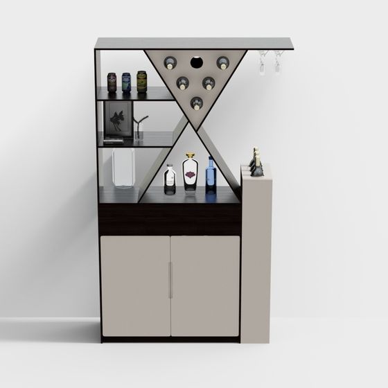 Stylish Low-Poly Bar Cabinet 3D model