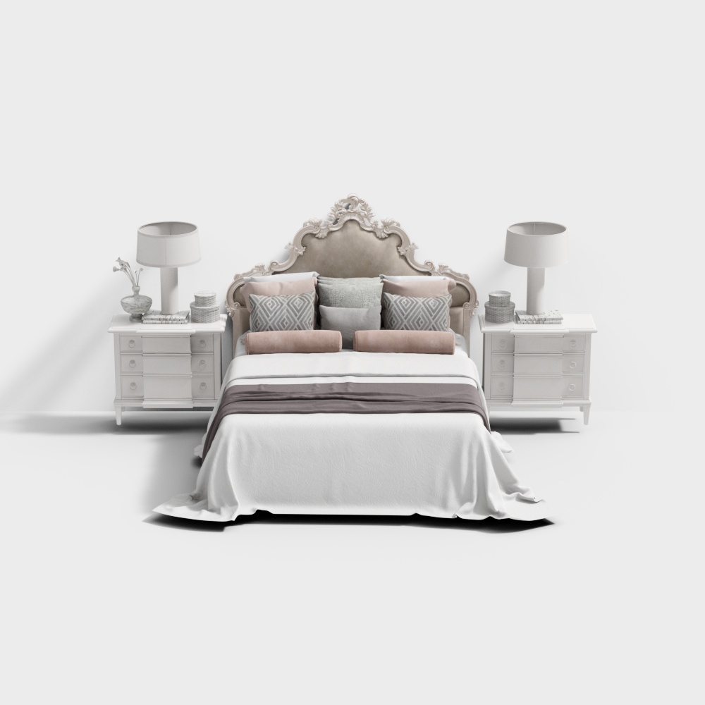 Romantic Princess Bed 3D Model – Elegant Carved Design