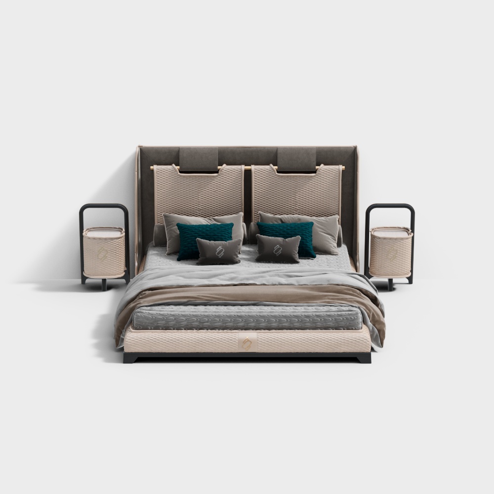 Urban Retreat Bed 3D Model – Textured Fabric & Metal Frame