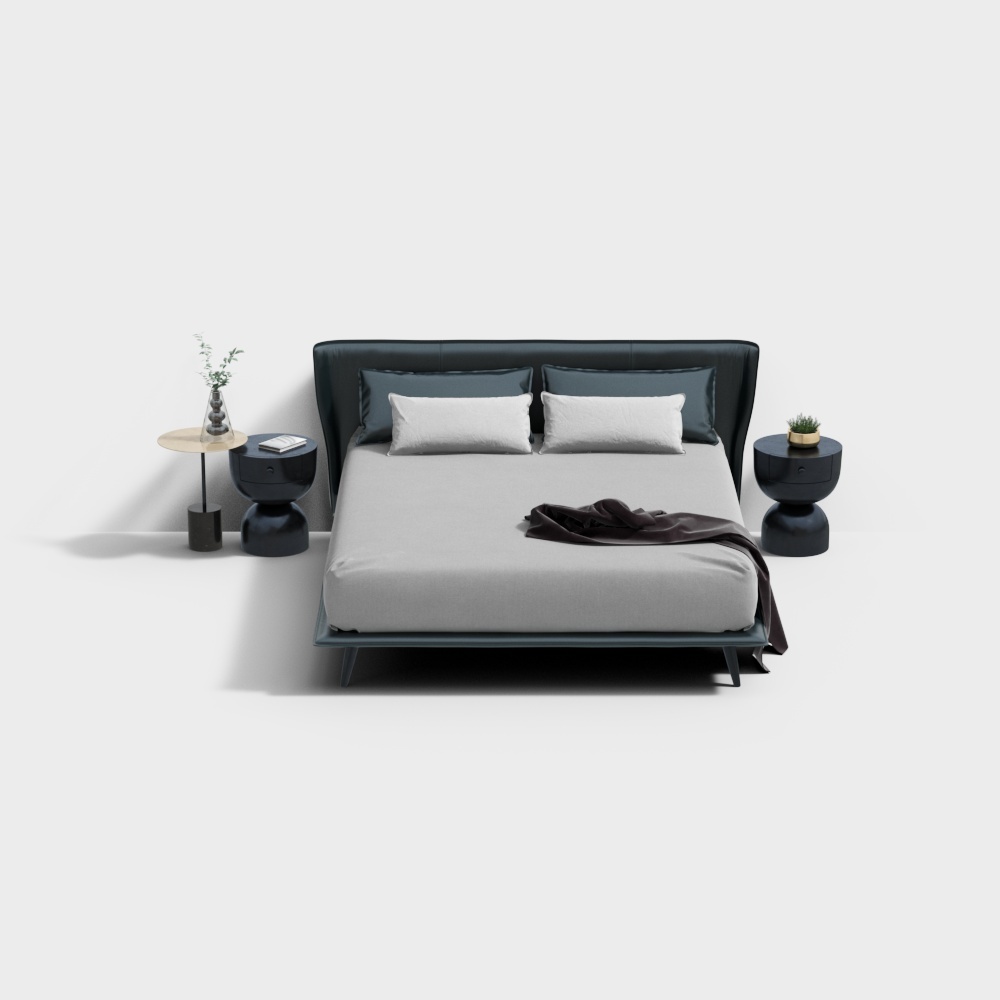 Modern Minimalist Bed 3D Model – Leather Upholstery Design