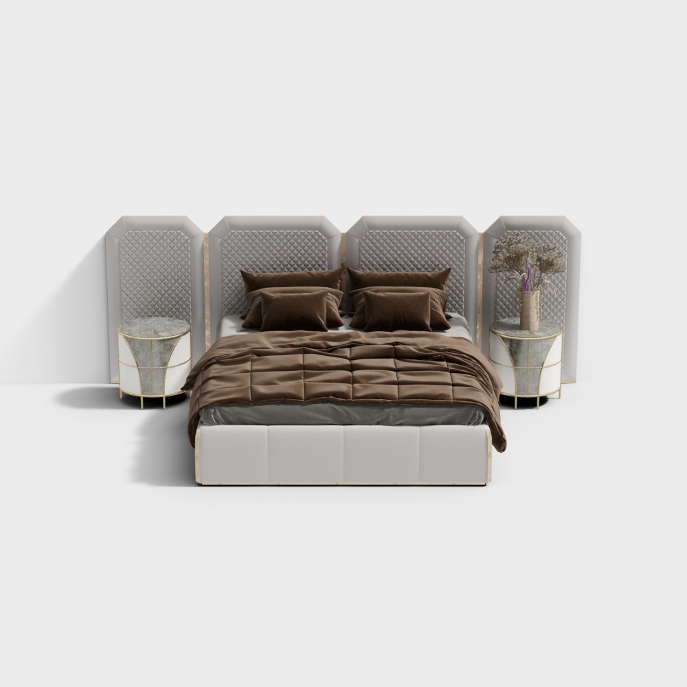 Urban Elegance Bed 3D Model – Modern Diamond Headboard