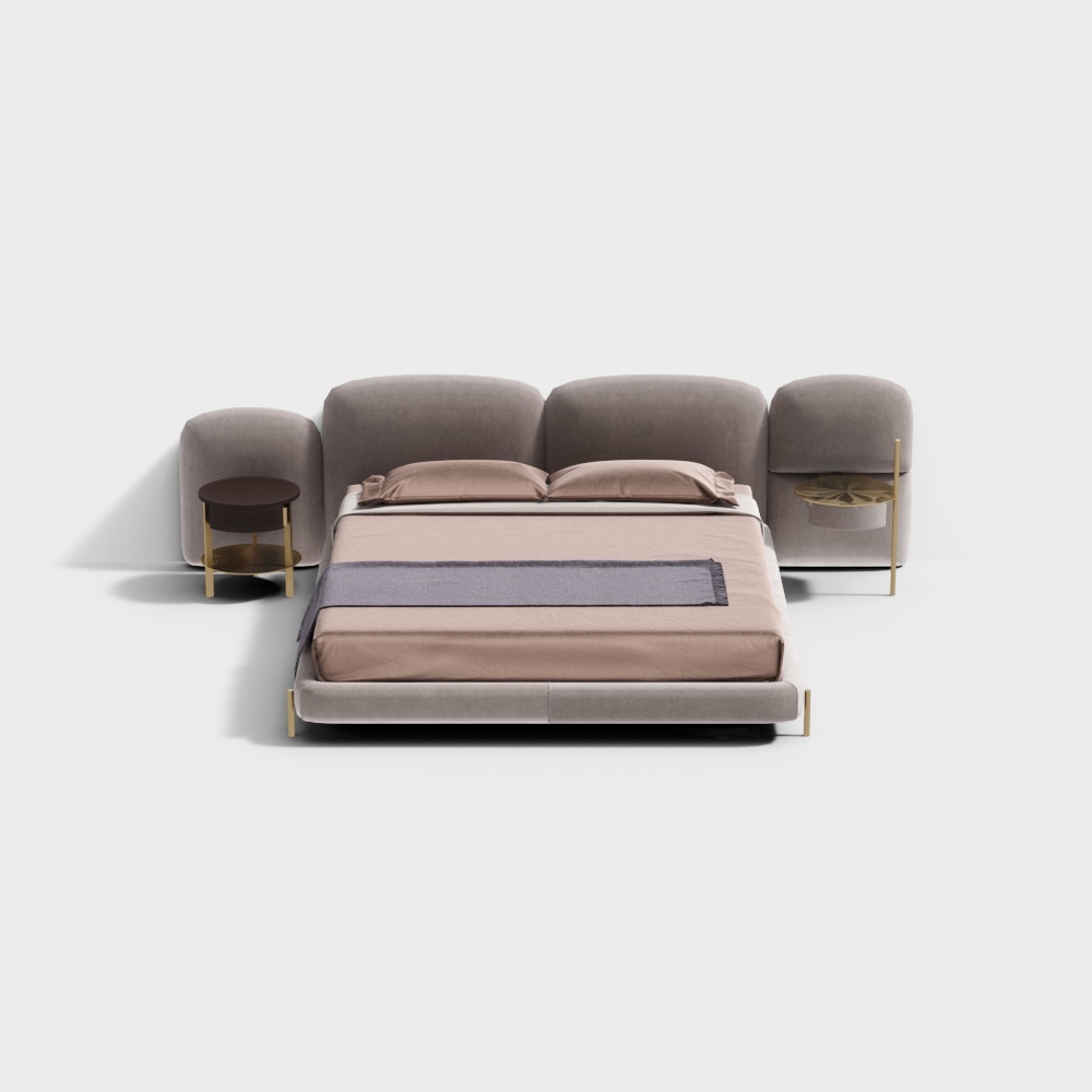 Stylish Low-Polygon Bed 3D Model – Modern Minimalist Design