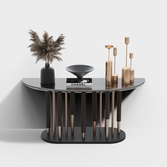 Stylish Half-Circle Marble Side Table 3D model