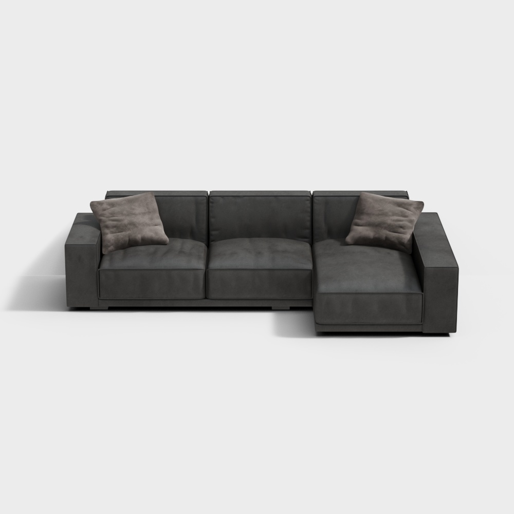 Modern Low-Polygon Sofa 3D Model – Gray Suede Texture