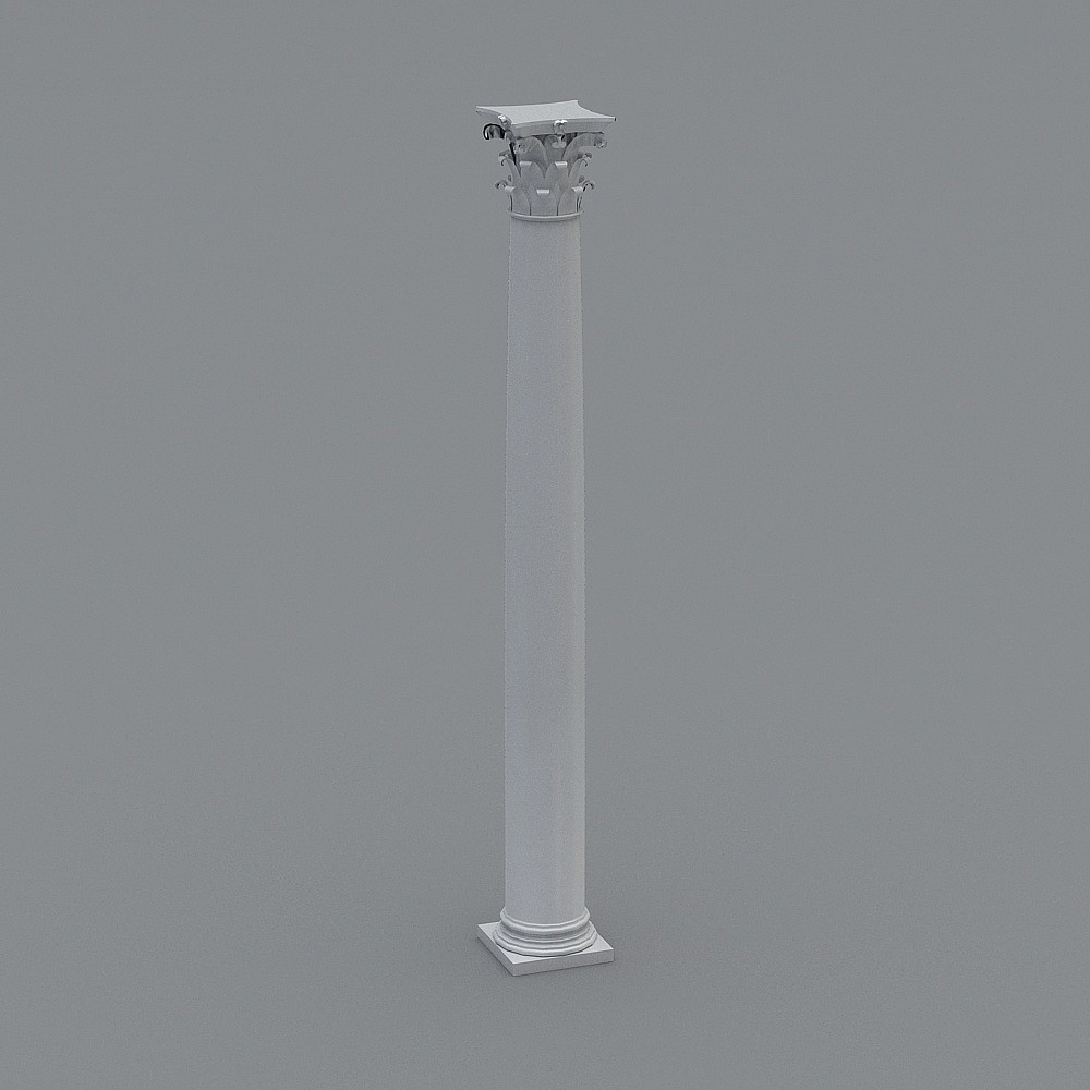 White classical column with decorative top and base on grey background