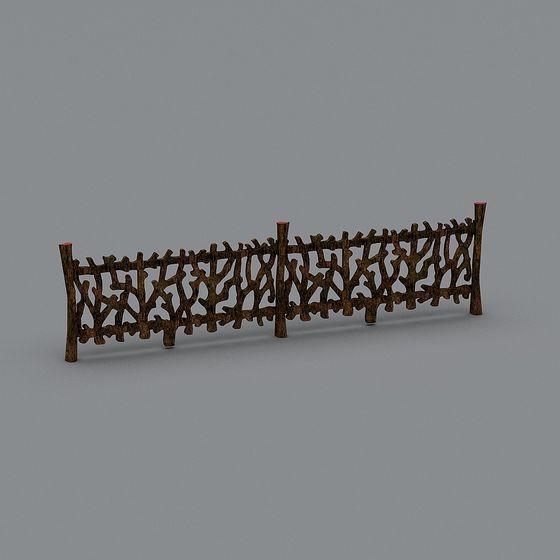 Elegant Low-Polygon Wooden Fence 3D model