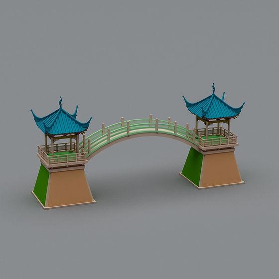 Oriental Aesthetic Low-Poly Bridge 3D model