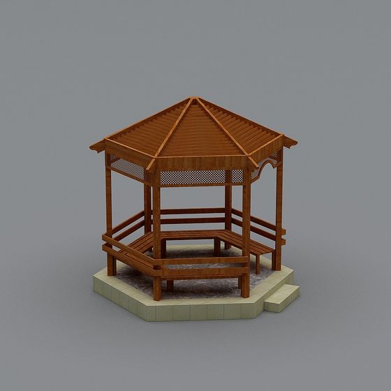 Charming Wooden Pavilion 3D model in Tranquil Garden