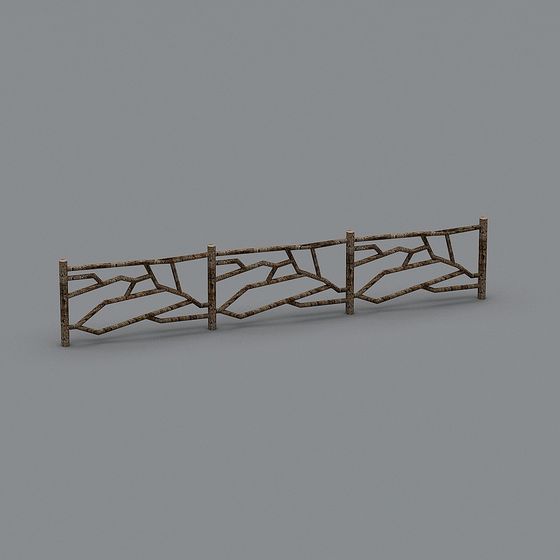 Rustic Low Poly Wooden Fence 3D model