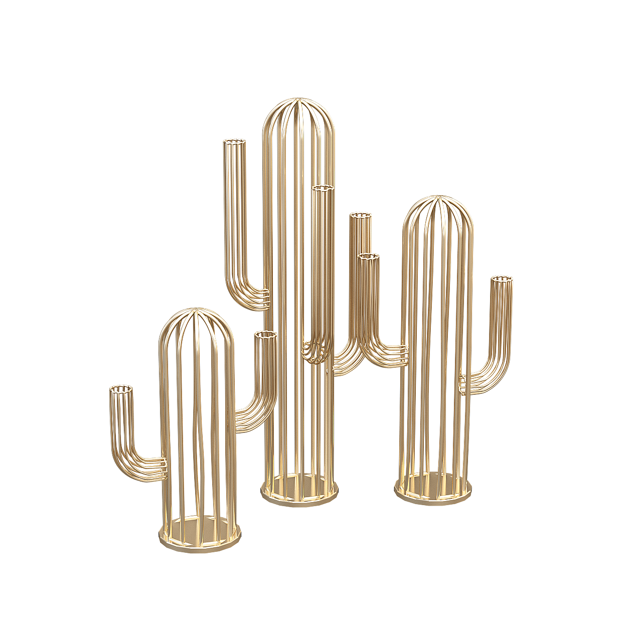 Desert Glow 3D Model – Metallic Golden Cacti