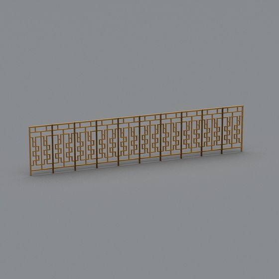 Elegant Metal Railing 3D Model – Golden Low-Poly Design