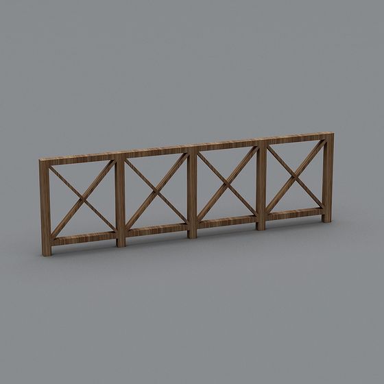 Rustic Charm Wooden Railing 3D Model