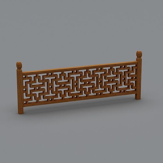 Chinese Hollow Carved Wooden Railing 3D model