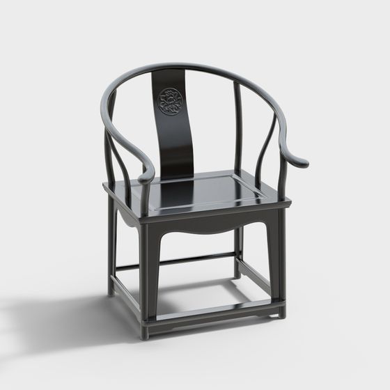 Elegant Black Lacquered Circle Chair 3D model