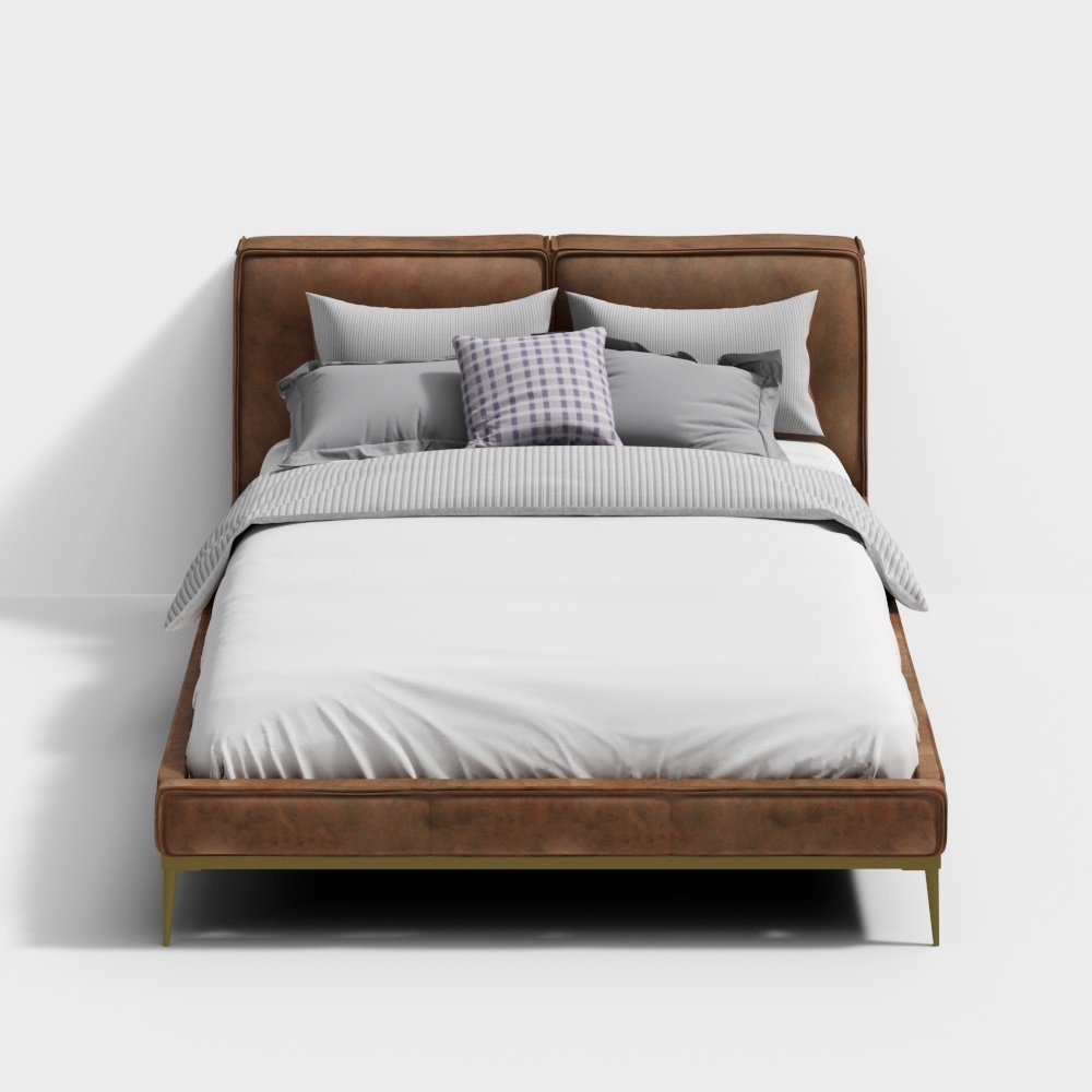 Urban Retreat Bed 3D Model – Brown Leather Minimalist Design