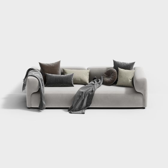 Modern Gray Fabric Double Sofa 3D Model for Cozy Interiors