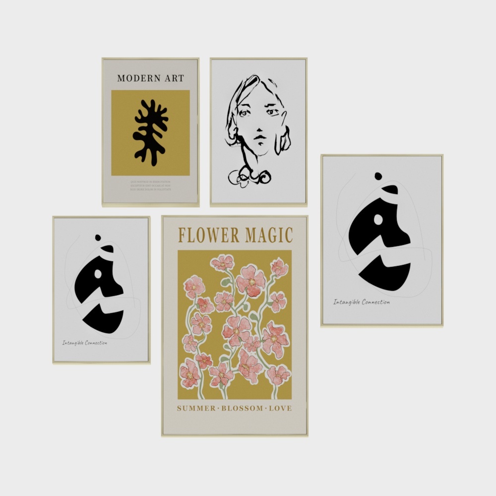 Inco - Light Luxury - Living Room Sofa Decoration Painting Abstract Metaphysics Combination Five-In-Picture Modern Minimalist Background Wall Hanging Painting 3304-1095-Combination C