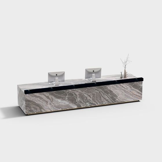 Sleek Dual Monitor Desk 3D Model for Modern Offices