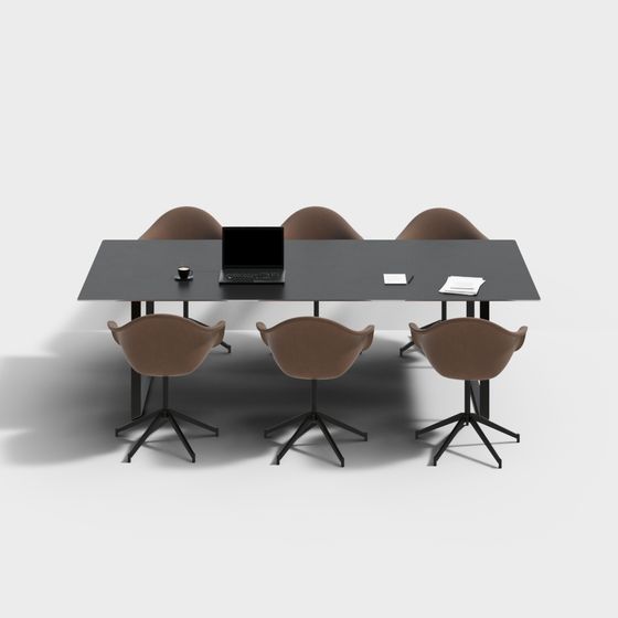 Modern Minimalist Conference Table and Chairs Set 3D model
