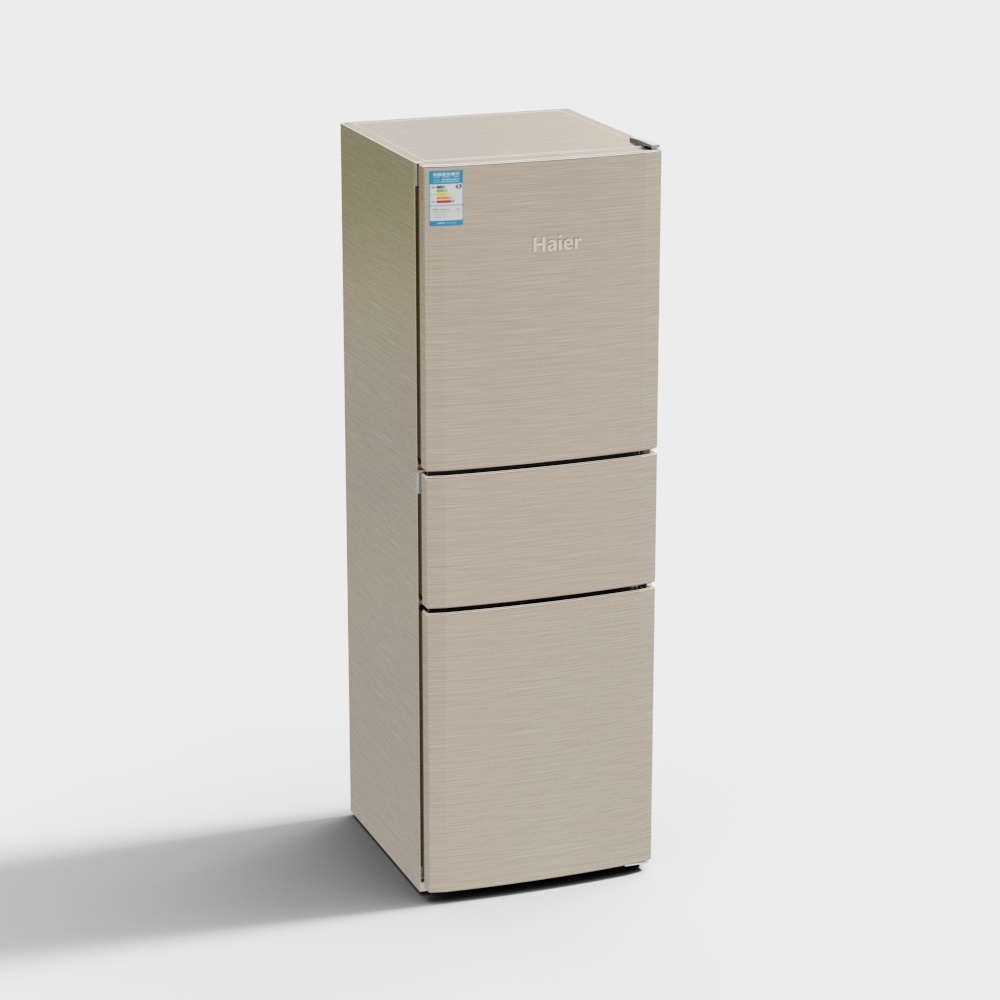 Stylish Three-Door Refrigerator 3D model