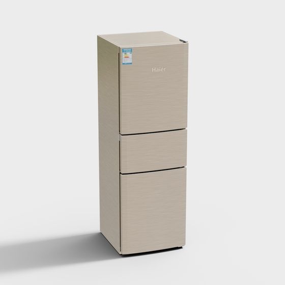 Stylish Three-Door Refrigerator 3D model
