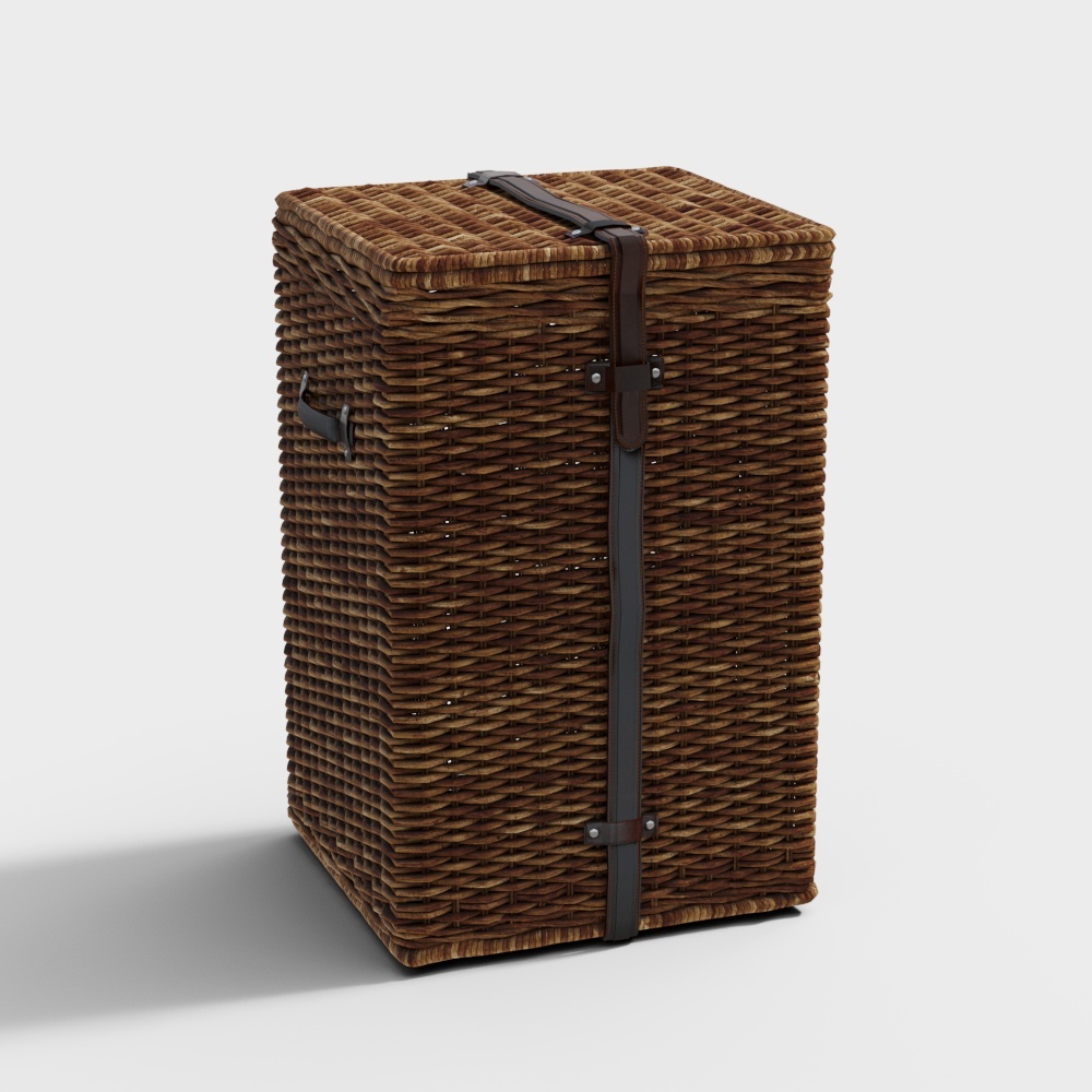 Vintage Rattan Laundry Basket 3D Model – Woven Texture