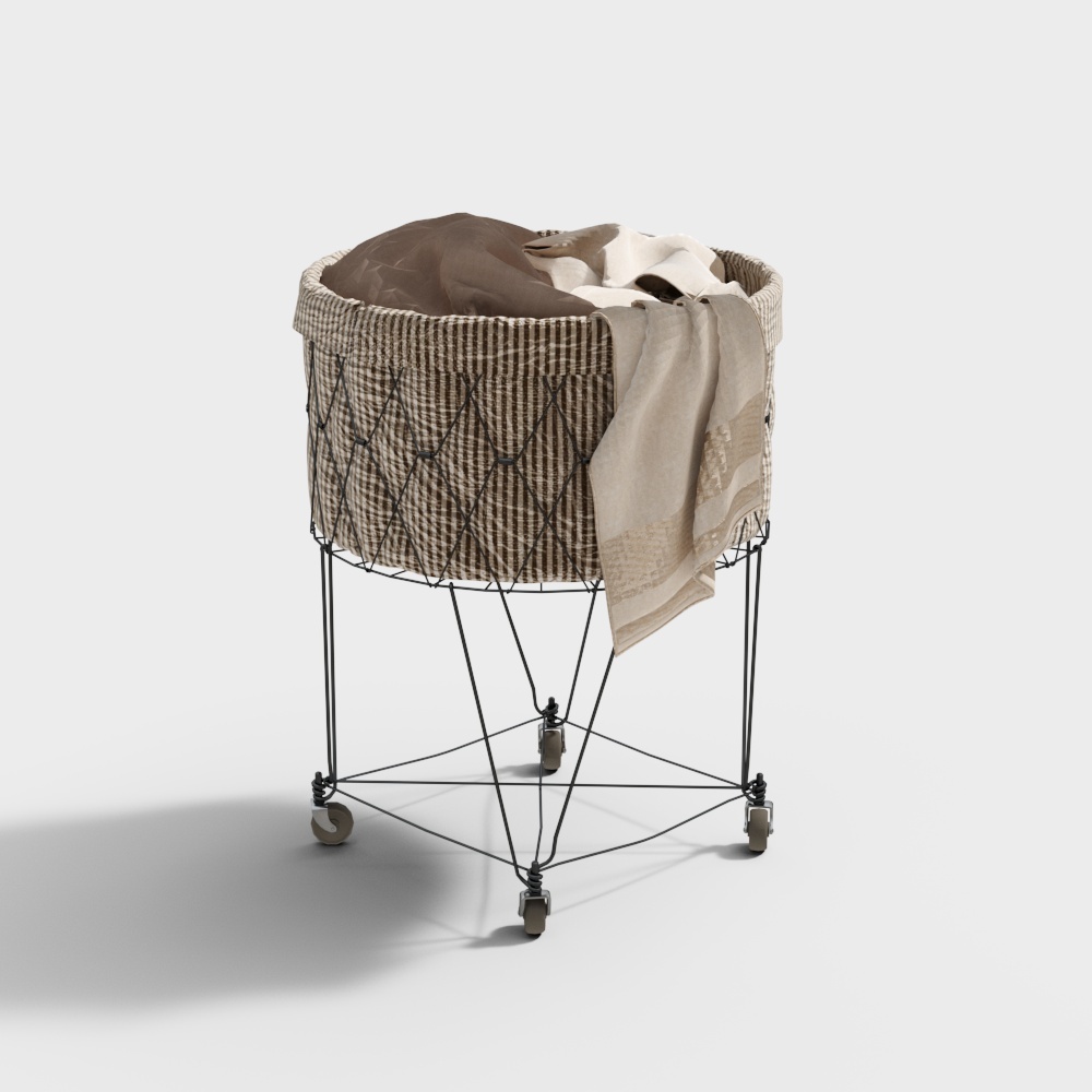 Mobile Woven Basket 3D Model – Woven Wicker with Wheels