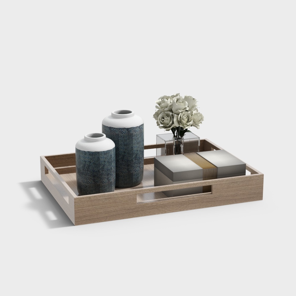 Elegant Floral Display Stand 3D Model – Ceramic and Wood