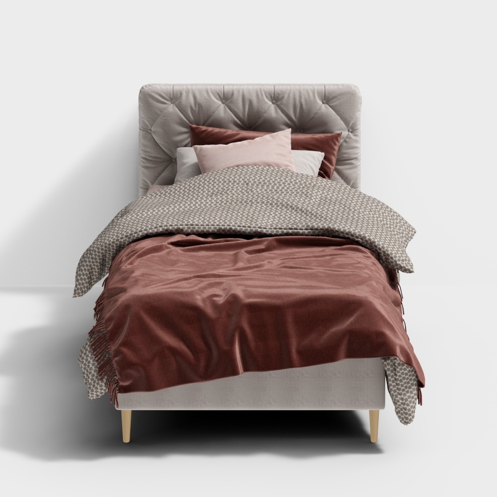 Elegant Low-Polygon Bed 3D Model – Minimalist Luxury Design