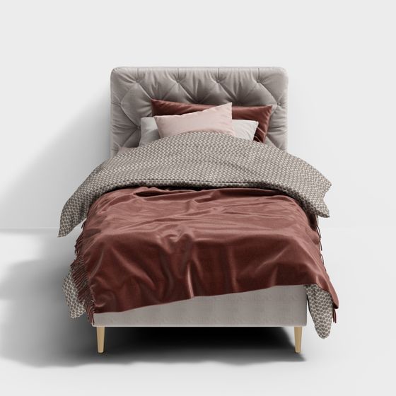 Elegant Low-Polygon Bed 3D model