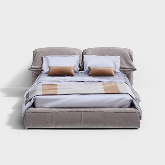 Stylish Velvet Bed 3D model for Modern Homes