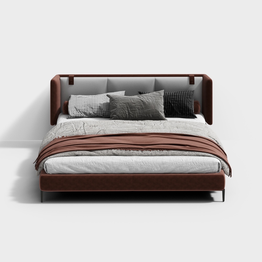 Urban Comfort Bed 3D Model – Leather & Fabric Blend