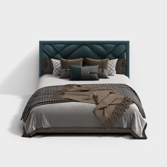Elegant Low-Poly Green Bed 3D model