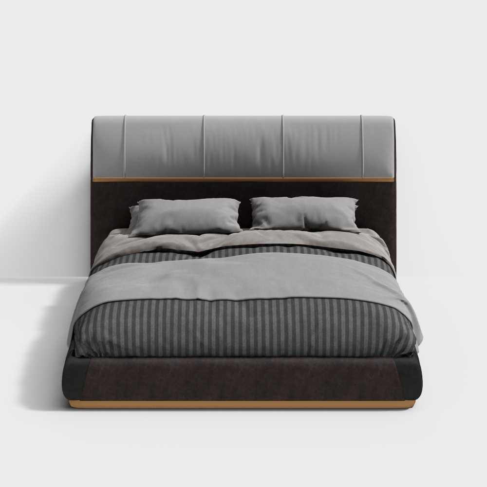 Elegant Modern Bed 3D Model – Leather Headboard Design