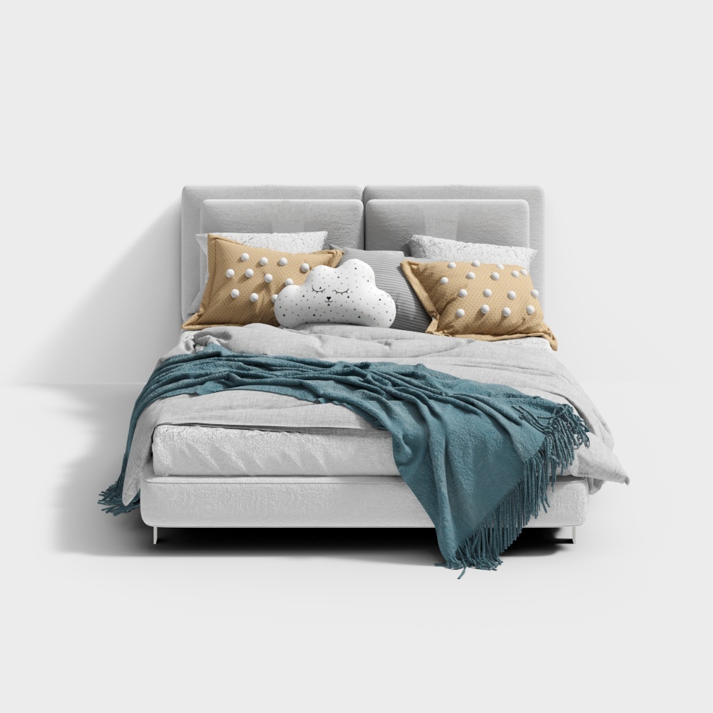 Stylish Low-Poly Bed 3D Model – Minimalist Gray Design