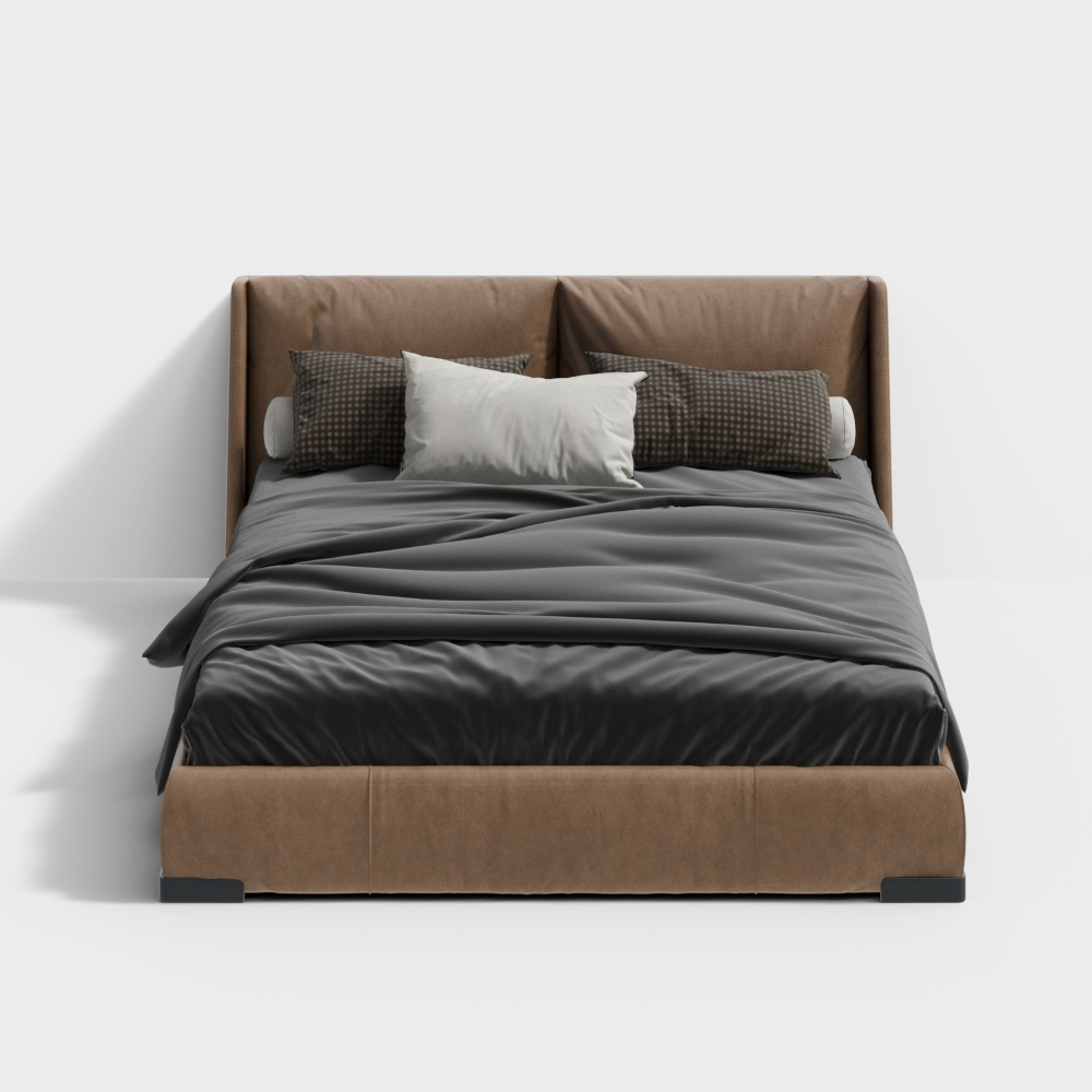 現代臥室橙色雙人床