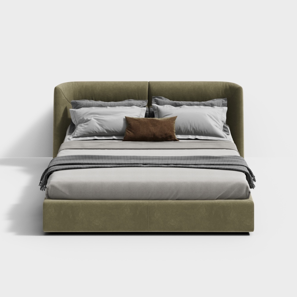 Urban Retreat Bed 3D Model – Cozy Olive Green Design