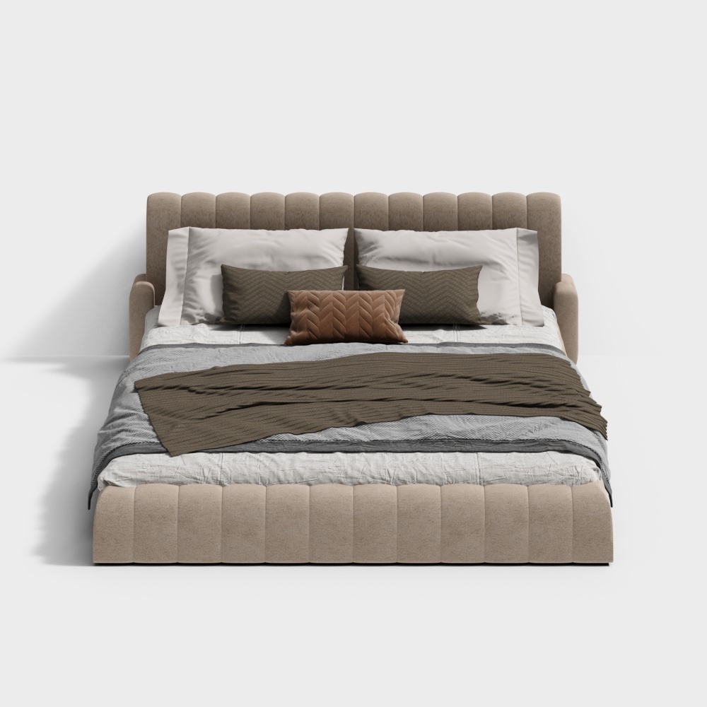 Elegant Low-Polygon 3D Bed Model – Velvet Quilted Headboard