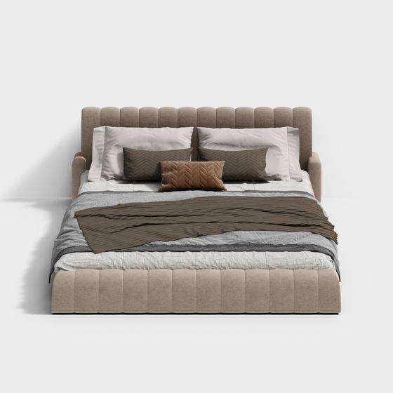 Earth Color Beige Double Bed 3D Model for Stylish Bedrooms