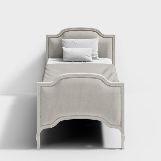 Simple European Style Single Bed 3D Model in White